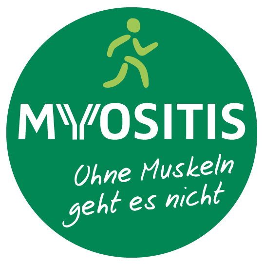 Butten mit Schriftzug: MYOSITIS - Ohne Muskeln GEHT es nicht!
